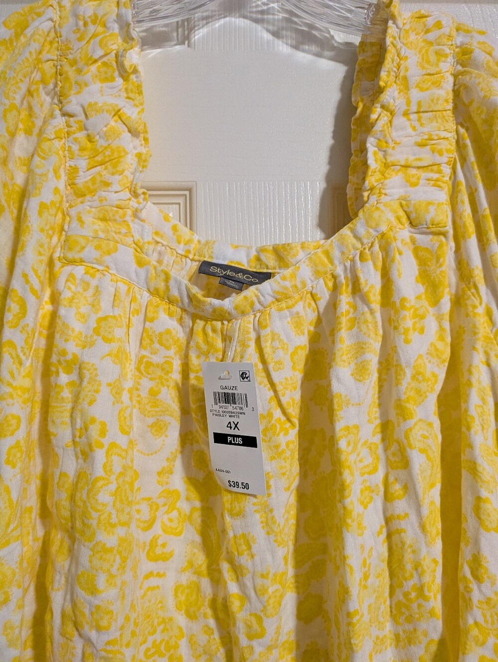 NWT Style & Co 4X Yellow Gauzy Paisley Top - Picture 4 of 6